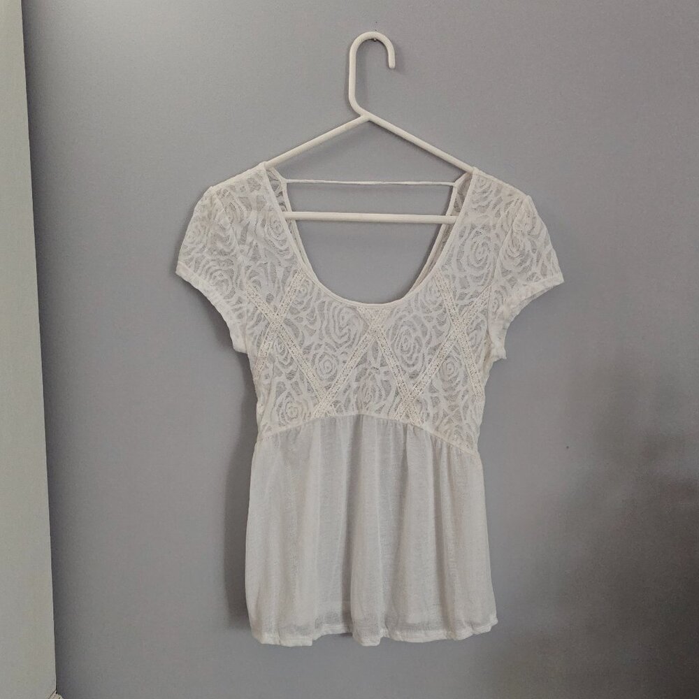 Charming Charlie Flowy White Lace Top
